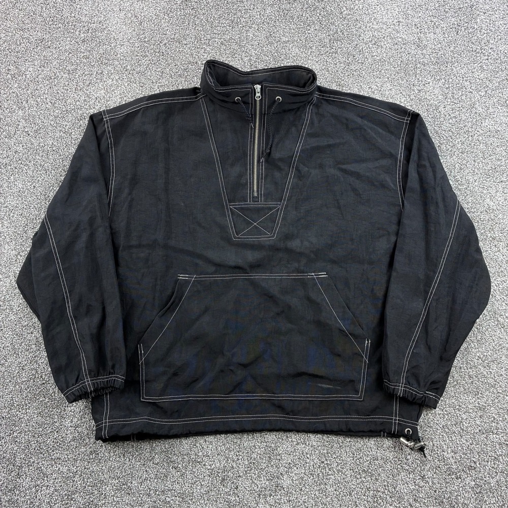 Vintage Old Navy Anorak Jacket Mens M Black Nylon 1/4 Zip Hooded Utility